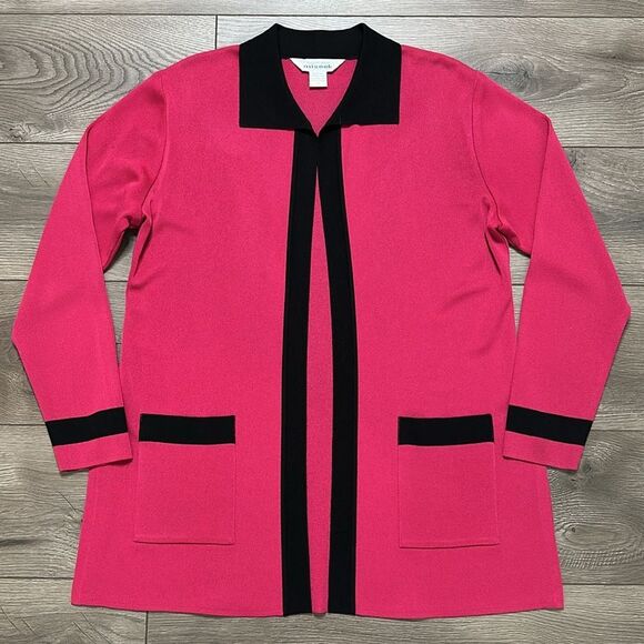 Misook Long Sleeve Cardigan Sweater Pink And Black Size Small - Picture 1 of 9